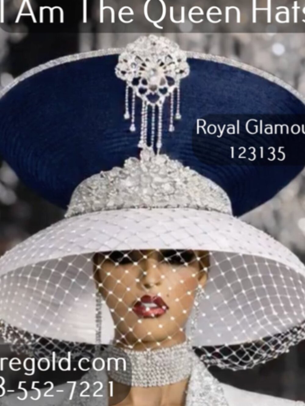 Navy/White title: Royal Glamour 123135 Navy & White Designer Church Hat